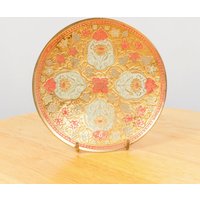 Schale/Tablett Teller Wandbehang Aus Gepresstem Messing Und Handbemalt || Florales Design - Rosa Graue Emaille Vintage Massiv von UKAmobile