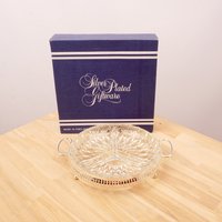 Schüssel/Konfekttablett Teller Schale Servierbrett Nussschale || Vintage Versilbert Und Glas Dekoratives Set Hergestellt in England von UKAmobile