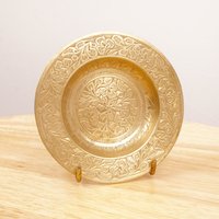 Teller/Tablett Ringablage Aschenbecher Pinablage || Vintage Massives Messing Handgefertigtes Graviertes Blumenmuster Indien C.464 von UKAmobile