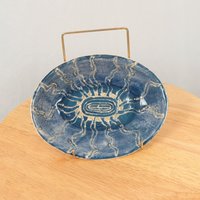 Vintage Serviertablett/Schale Teller Konfektschale || Einzigartiges Blaues Design Ovale Form Handgemachte Keramik von UKAmobile