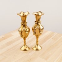 Zwei Vasen Mit Seilakzent || 2 Vintage Aus Massivem Messing von UKAmobile