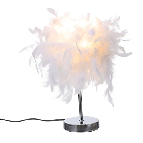 UKCOCO Federn Nachttischlampe für Schlafzimmer: Weiß Federn Tischlampe Stimmungslichter for Wohnzimmer, Schlafzimmer - Frau Mädchen (Europäischer Stecker) von UKCOCO
