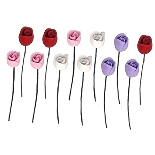 UKCOCO 1 Satz Puppenhaus Mini Tulpenstrauß Zubehör Vorgeben Realistisch Miniatur-tulpenblüten Miniaturen Blumen Kunstpflanze Pflanzen Mini -gartendekoration Miniatur-Blume Ton 12 Stück von UKCOCO