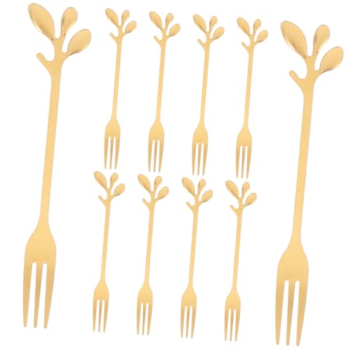 UKCOCO 10 Stück Teiliges Mini Goldblattgabeln aus für Obst Desserts und Stilvolle Cocktailgabeln für Partys und Täglichen Gebrauch von UKCOCO