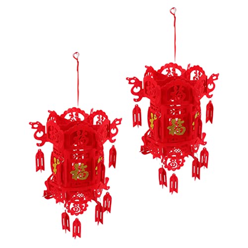 UKCOCO 2 Stück Palastlaternen Rote Hängelaternen Chinesische Ornamente Chinesisches Neujahr Chinesische Hängelaternen Chinesische Rote Laternen Chun Lian Mondkalender Vliesstoff von UKCOCO