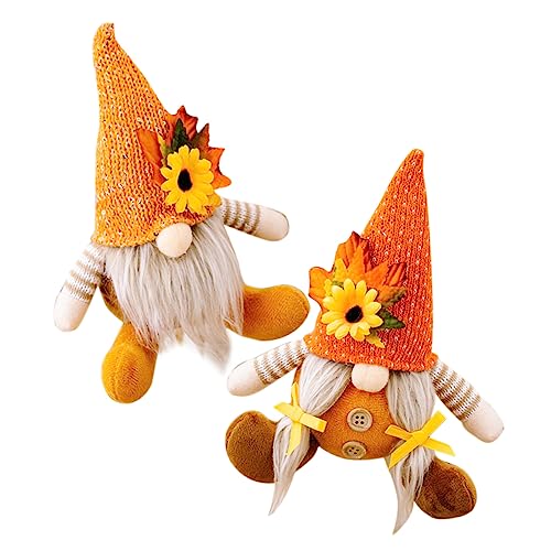 UKCOCO 2 Stück Teiliges Herbst Deko Gnom Figuren aus PP Baumwolle und Stein Handliche Erntedankfest Ornamente für Tisch Sofa Fenster Deko mit Sonnenblumen von UKCOCO