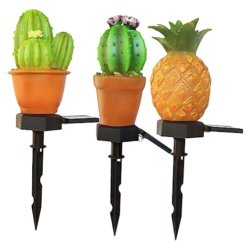 UKCOCO 3stücke Teiliges Solar Gartenleuchten Kreative Landschaftslichter Für Außenbereiche Für Garten Terrasse Und Feste Cactus Ananas von UKCOCO