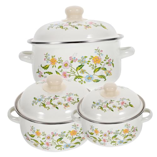 UKCOCO 3 Stück Teiliges Emaille Mini Suppentopf Set mit Doppelgriffen Flach Ergonomisch Kompakt Vielseitig für Eintöpfe Suppen Nudeln Kompatibel mit Induktionsherd Platzsparend Leicht zu von UKCOCO