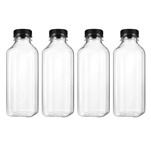 UKCOCO 4 Stücke PET Kunststoff Leere Vorratsbehälter Flaschen mit Deckel Caps Getränke Trinken Flasche Saft Flasche Glas (Schwarz Caps) von UKCOCO