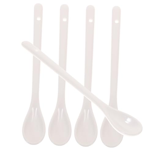 UKCOCO 5 Stück Teiliges Keramik Kaffeelöffel mit Langem Griff Weiß Vielseitig als Suppen und Porridge Löffel Spülmaschinenfest Schadstofffrei Langlebig für Küche und Haushalt von UKCOCO