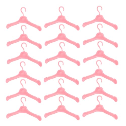 UKCOCO 60 Stück Kleiderbügel Puppen Accessoires Puppenbekleidungsregal Haken Puppe Miniatur-Kleiderständer aus Metall Miniaturbekleidungsbügel Puppenschrank Plastik Rosa von UKCOCO