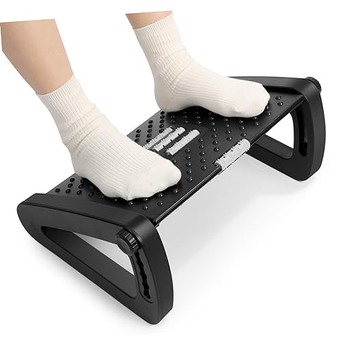 UKCOCO Ergonomische Fußstütze Büro Höhenverstellbar mit Massage Kippsicherer Fußhocker unter Schreibtisch Platzsparend Robustes Kunststoff Design Komfortable Fußablage für Home Office von UKCOCO