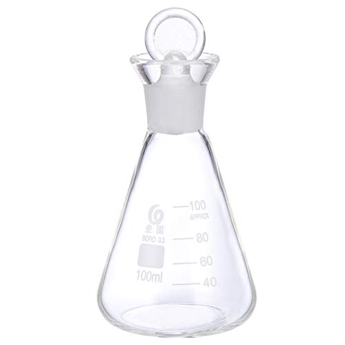 UKCOCO Jodkolben mit Stopfen - 100ml Glaskolben Borosilikatglas Jodmesskolben Erlenmeyerkolben Glas Jodkolben Glas Erlenmeyerkolben für Laborversuche von UKCOCO