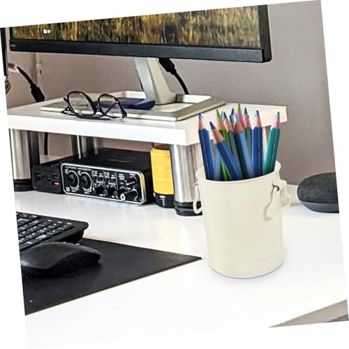 UKCOCO Mini Desktop Mülleimer mit Deckel aus Multifunktionaler Stifthalter und Makeup Pinsel Organizer Platzsparender Aufbewahrungseimer für Schreibtisch und Haushalt Weiß von UKCOCO
