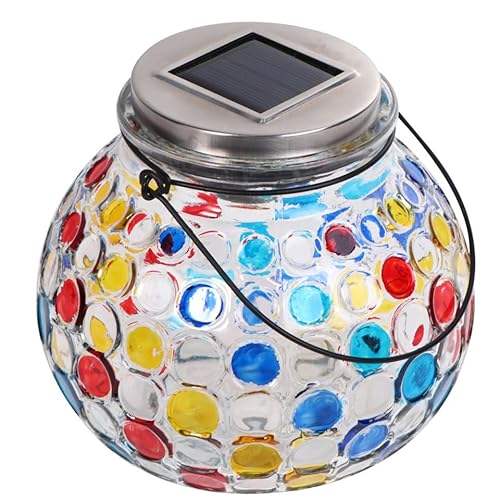 UKCOCO Solarlicht Im Freien Mosaik Kann Leuchten Solarlampe Aus Glas Hängelampe Für Dekorative Glühbirne Solarleuchten Im Freien Geführte Laternen Kronleuchter Einmachglas Draussen von UKCOCO