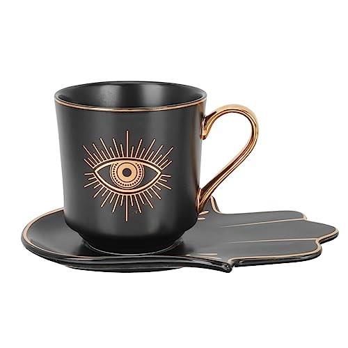 UKCOCO Teiliges Türkisches Milchtrinkbecher mit Tablett Keramische Teetasse im Europäischen Stil Dekorative Blaue Augen Tasse Robust und Vielseitig für Zuhause Restaurant Geeignet von UKCOCO