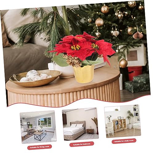 UKCOCO Weihnachtliche Künstliche Topfpflanze mit Roten Beeren und Zapfen Realistische Deko für Tisch und Weihnachtsfeier Langlebige Kunststoff Textil Mischung Festliche von UKCOCO