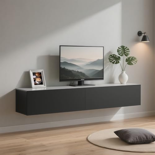 UKETO Floating TV Stand Wall Mounted - Waterproof Entertainment Center with Storage, Modern Wall-Mounted Media Console for Living Room, Engineered Wood, Easy to Install(Black,160 cm/59.06 in) von UKETO