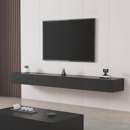 UKETO Floating TV Stand Wall Mounted - Waterproof Entertainment Center with Storage, Modern Wall-Mounted Media Console for Living Room, Engineered Wood, Easy to Install(Black,200 cm/78.74 in) von UKETO