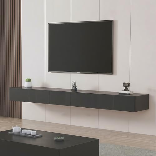 UKETO Floating TV Stand Wall Mounted - Waterproof Entertainment Center with Storage, Modern Wall-Mounted Media Console for Living Room, Engineered Wood, Easy to Install(Black,240 cm/94.49 in) von UKETO
