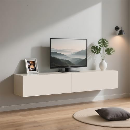 UKETO Floating TV Stand Wall Mounted - Waterproof Entertainment Center with Storage, Modern Wall-Mounted Media Console for Living Room, Engineered Wood, Easy to Install(White,160 cm/59.06 in) von UKETO