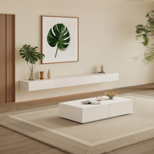 UKETO Floating TV Stand Wall Mounted - Waterproof Entertainment Center with Storage, Modern Wall-Mounted Media Console for Living Room, Engineered Wood, Easy to Install(White,180 cm/70.87 in) von UKETO