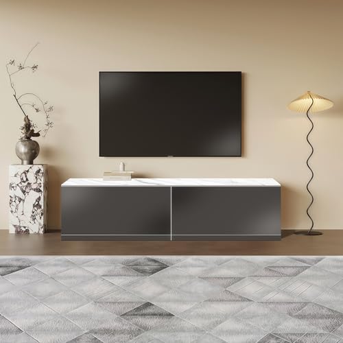UKETO Holz Lowboard für Wohnzimmer - Wasserfest und Fleckenresistent, Modernes TV Board mit Stauraum(Black,80CM/27.5IN) von UKETO