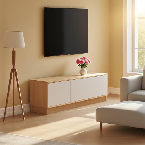 UKETO Holz Lowboard für Wohnzimmer - Wasserfest und Fleckenresistent, Modernes TV Board mit Stauraum(White,120CM/47.2IN) von UKETO