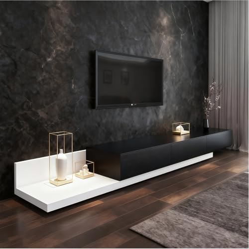 UKETO Verlängerbares Lowboard aus Holz - TV Board mit Grifflosen Schubladen, Modernes Wohnzimmerschrank für Medien & Dekoration(B) von UKETO