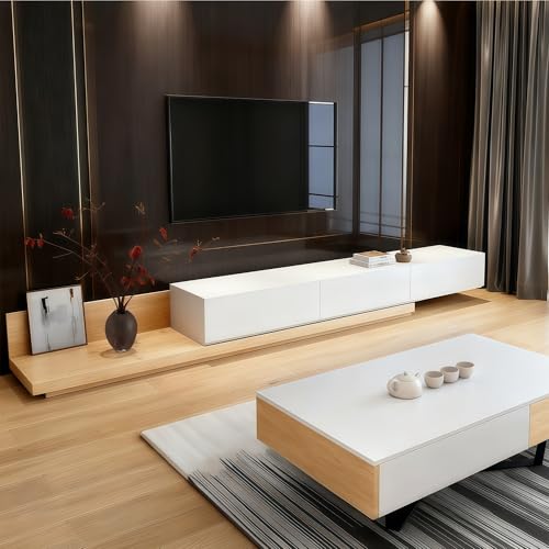 UKETO Verlängerbares Lowboard aus Holz - TV Board mit Grifflosen Schubladen, Modernes Wohnzimmerschrank für Medien & Dekoration(C) von UKETO
