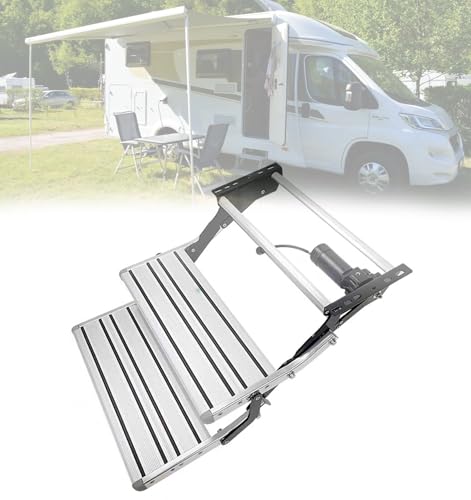 Wohnmobil & wohnwagen Trittstufe Aluminium - Klappbare Einstiegshilfe mit 200KG Tragfähigkeit,Rostfrei & Korrosionsbeständig,Anti-Rutsch,für Camping & SUV(Elektrische Zweistufstufe) von UKETO
