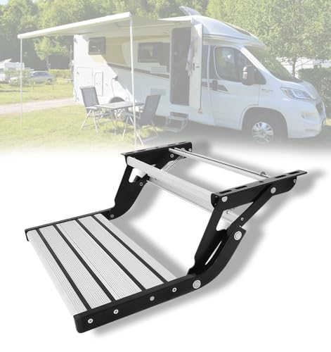 Wohnmobil & wohnwagen Trittstufe Aluminium - Klappbare Einstiegshilfe mit 200KG Tragfähigkeit,Rostfrei & Korrosionsbeständig,Anti-Rutsch,für Camping & SUV(Manuelle Einstufstufe) von UKETO