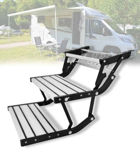 Wohnmobil & wohnwagen Trittstufe Aluminium - Klappbare Einstiegshilfe mit 200KG Tragfähigkeit,Rostfrei & Korrosionsbeständig,Anti-Rutsch,für Camping & SUV(Manuelle Zweistufstufe) von UKETO