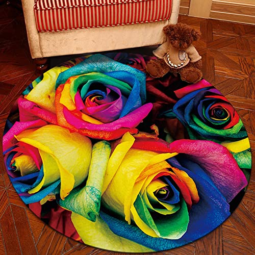 UKEUBAI Bunte Rose 3D Runde Teppich Schlafzimmer Krabbelmatte Kaffeetischmatte Küche rutschfeste Matte Fußmatte von UKEUBAI