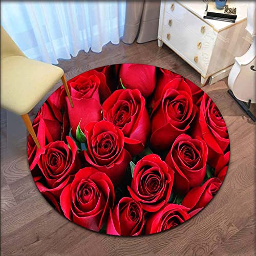 UKEUBAI Rote Rose 3D Runde Teppich Schlafzimmer Krabbelmatte Couchtisch Matte Küche rutschfeste Matte Fußmatte von UKEUBAI