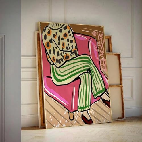 UKIXOM Boho Abstrakte Frau Linie Poster Retro Malerei Leinwanddruck Minimalistische Mode Wandbild Schlafzimmer Moderne Wohnkultur 60x92cm (24x36in) Mit Goldrahmen von UKIXOM
