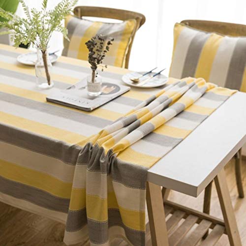 Tischdecke Streifen Tischdecke wasserdichte Dekorative Tischdecke Gelb Grau Streifen Rechteckige Esstischabdeckung Tischdecke von UKKD