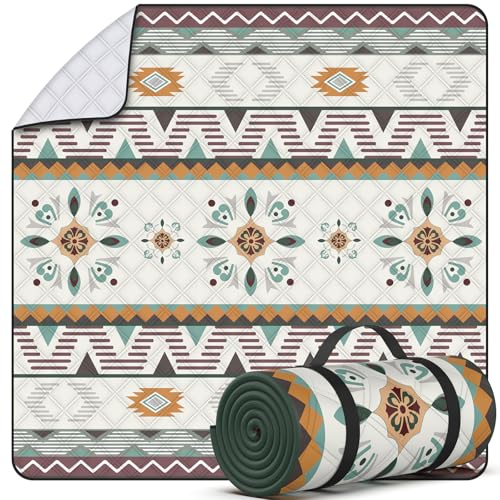 UKNOWISA 5-Schichten Picknickdecke Campingdecke, Extra Größe 200x200cm XXL wasserdichte Tragbare Picknickdecke, Stranddecke Mit Trageriff Faltbar, Boho, Waschbar fur Picknick Garten Sandstrand Camping von UKNOWISA