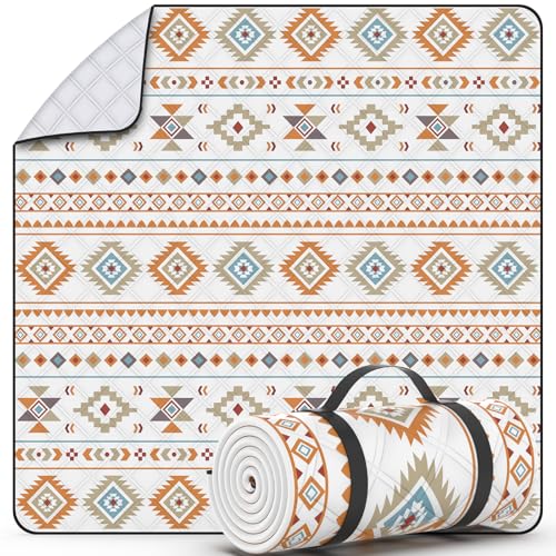 UKNOWISA 5-Schichten Picknickdecke Campingdecke, Extra Größe 200x200cm XXL wasserdichte Tragbare Picknickdecke, Stranddecke Mit Trageriff Faltbar, Boho, Waschbar fur Picknick Garten Sandstrand Camping von UKNOWISA