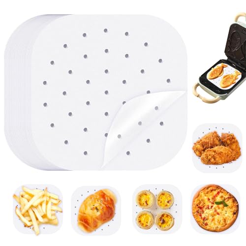 100 Stück Airfryer Backpapier,Backpapier für Heißluftfritteuse,Perforiertes Luftfritteuse Pergamentpapier，Backblechpapier für Bratpfanne, Ofen, Backofen, Mikrowelle,Antihaft Wasserdicht Ölfest von UKOFEW