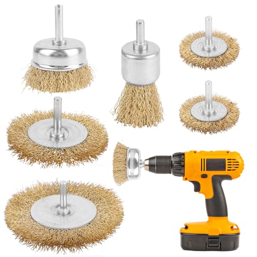 Drahtbürste Set 6-teilig für Bohrmaschine, Rundschaft 6mm Drahtbürsten Akkuschrauber, Becherbürstensatz Drahtbohrbürstensatz, Messing Drahtbürste, Metallbürste, Stahlbürsten für Polieren und Schleifen von UKOFEW