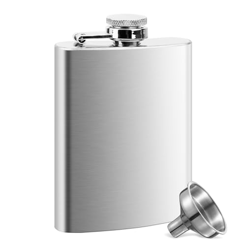 UKOFEW Edelstahl Flachmann Für Spirituosen, Edelstahl Whiskeyflasche, Flachmann Set aus Edelstahl, mit Trichter, Auslaufsicher, für Whiskey, Rum, Wodka, Geeignet für Wandern und Party(8 oz. 220ml) von UKOFEW