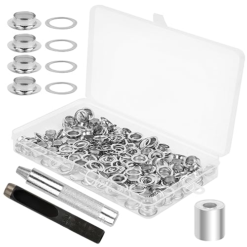 100 Sets Ösen Set, Grommet Werkzeug Kit, Ösen Scheiben Ösenwerkzeug, Ösen Grommet Werkzeug Kit 10mm, mit 3tlg Werkzeugset, für Schuhe, Gepäck, Leder, Plane, Zelte, Markisen, Taschen (10mm) von UKOFEW