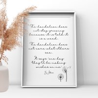 Löwenzahn Wunsch Zitat, Wohnkultur, Wandkunst, Motivationsdruck, Positivität Geschenk Zu Hause, Ungerahmt Druck von UKPrintStudio