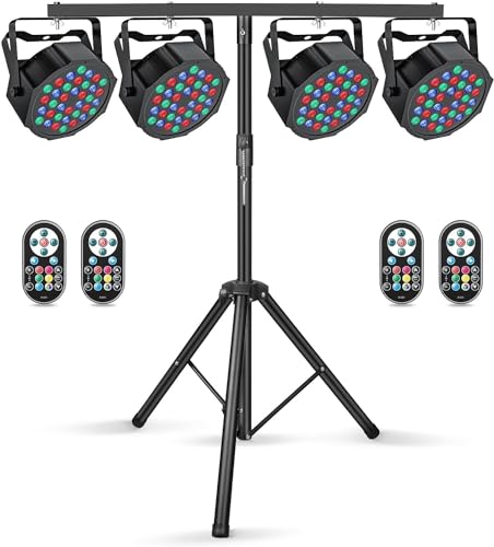 4 Stücke 36 LED Par Strahler Bühnenlicht mit Lichtstativ, 72W Discolicht Partylicht mit Fernbedienung, RGB DMX512 7 Modi Beleuchtung Partylicht Lichteffekte für Party Bar Stage Feste Show Weihnachten von U`King