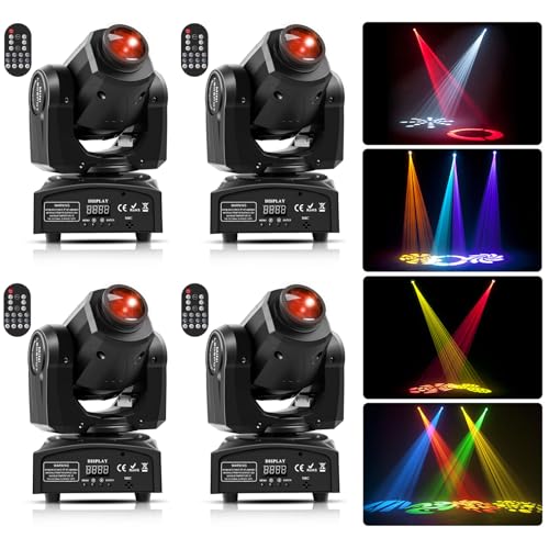 4pcs LED Moving Head DMX512 UKing 50W LED Disco Lichteffekt 8 Muster 8 Farben Partylicht mit 4 Stück Fernbedienung 9/11 Kanäle Gobo LED Strahler für DJ Bar Club Bühnenlicht von U`King