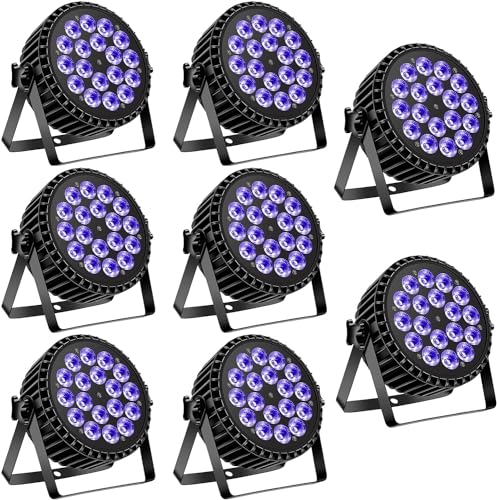 UKing 18 LED Par Strahler,LED Par Licht 200W Scheinwerfer PAR Licht LED Bühnenlicht 4 in 1 RGBW Bühnenbeleuchtung Scheinwerfer Par Strahler mit DMX512 und 8 Kanälen für Party Dj Disco Hochzeit（8pc） von U`King