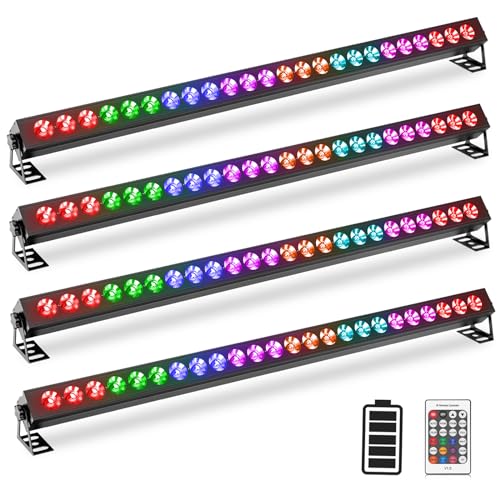 UKing 100W Batterie Wallwasher Bühnenlicht, Wiederaufladbarer Akku Strahler 24pcs RGB 3in1 LEDs DJ Party Licht DMX512 Outdoor Wandleuchten für Parties Clubs Bars Hochzeiten Halloween, 4 Stück von U`King