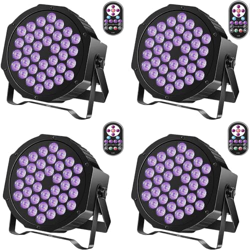 UKing LED Schwarzlicht 4pcs UV LED Strahler mit Fernbedienung und DMX Steuerung Ton aktiviert Schwarzlichtlampe für DJ Disco Bar Hochzeit Weihnachten Partylicht von U`King