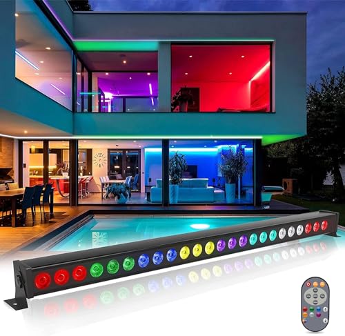 UKing LED Wall Wash Partylicht 24 x 3W LEDs RGB Bar Disco Lichteffekt mit Fernbedienung und DMX musikgesteuert Strobe Beleuchtung für DJ Disco Home Party Bühnenlichter, 1 PC von U`King